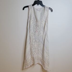 3J Workshop Cream Sleeveless Eyelet Dress HIPPIE boho Sundress XS
